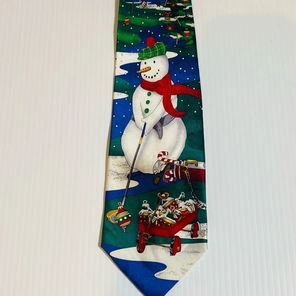 Parquet Golfing Snowman Men's Necktie Holidays Christmas 100% Silk